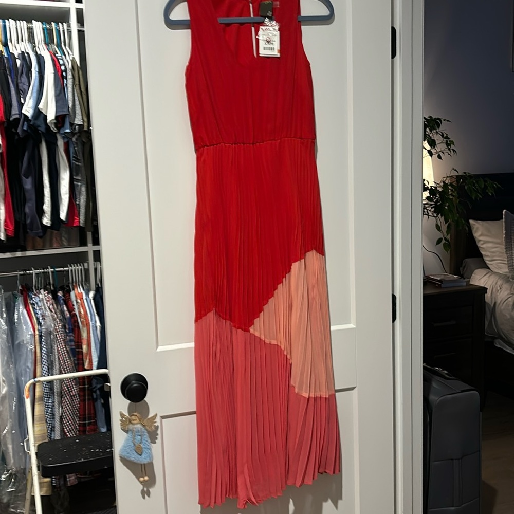 Pleated red maxi dress